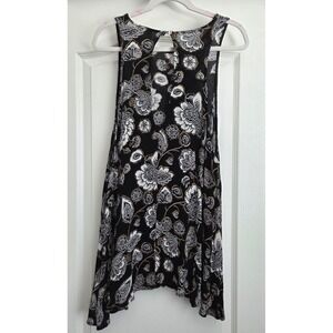 Free People Black Floral Sleeveless‎ Tank Top Tunic/Dress Flowy Sz S Boho Beach